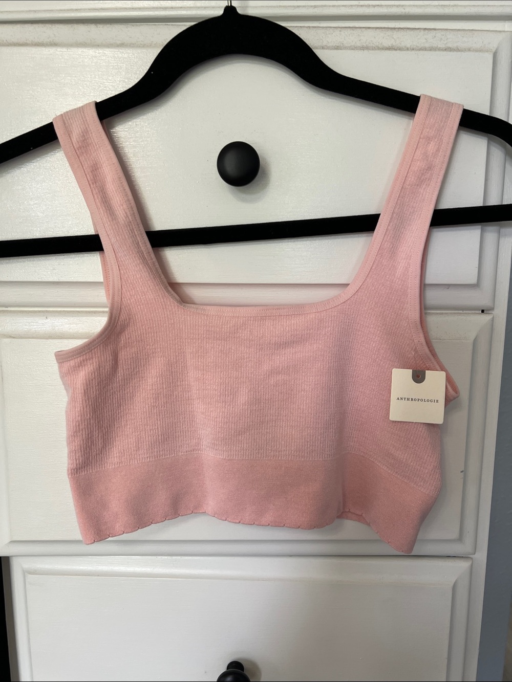 Anthropologie Light Pink Ribbed Square-Neck Crop Tank bralette
